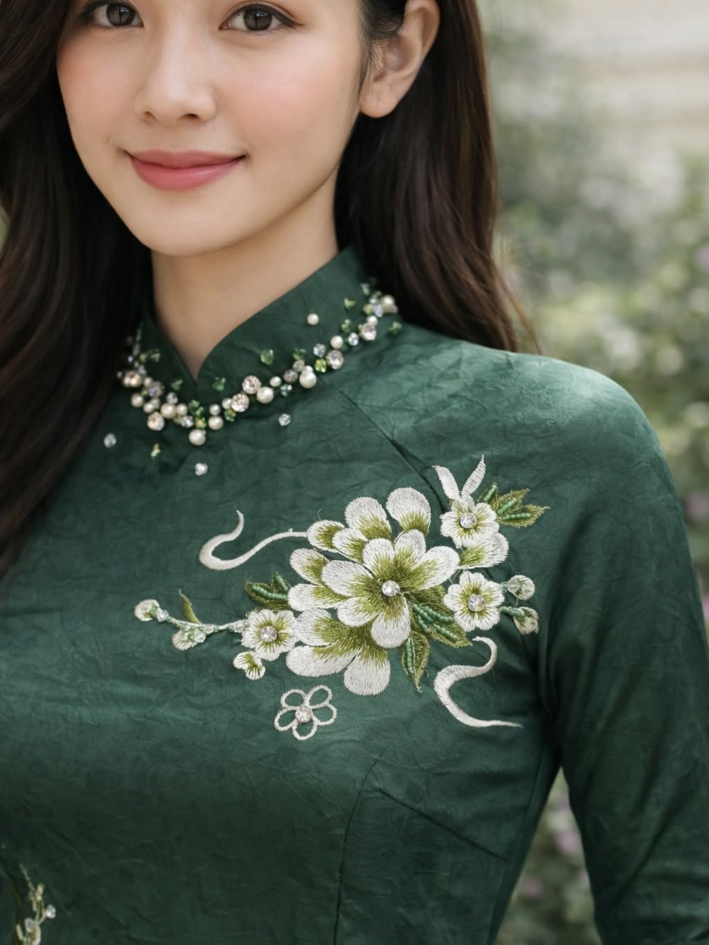 Crystal-Embellished Formal Ao Dai Set – Emerald Green