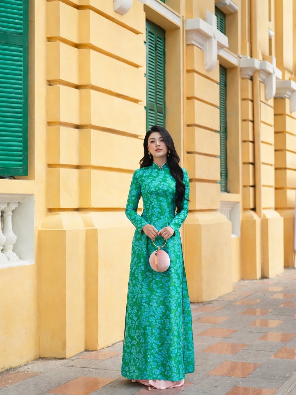 Embossed Floral Silk Ao Dai Set – Royal Blue