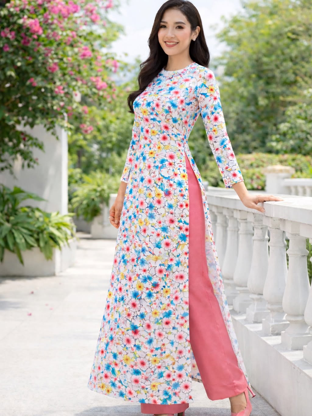 Kim Sa Phú Quý Traditional Floral Ao Dai Set – Multi-Color