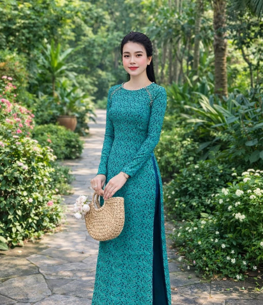 Pure Silk Ao Dai Set – Peacock Green