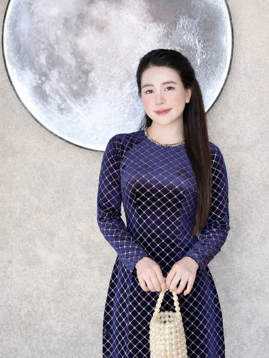 Velvet Formal Ao Dai Set – Dark Navy Blue