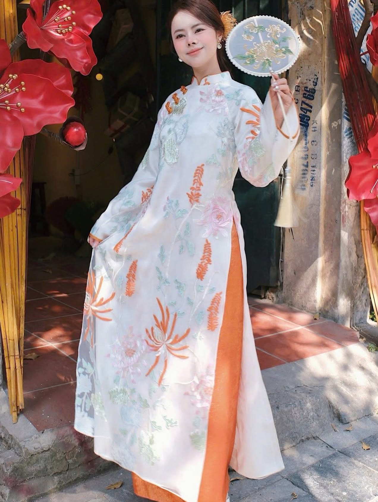 Modern 4-Panel (4 Tà) Ao Dai Set – Tangerine Orange