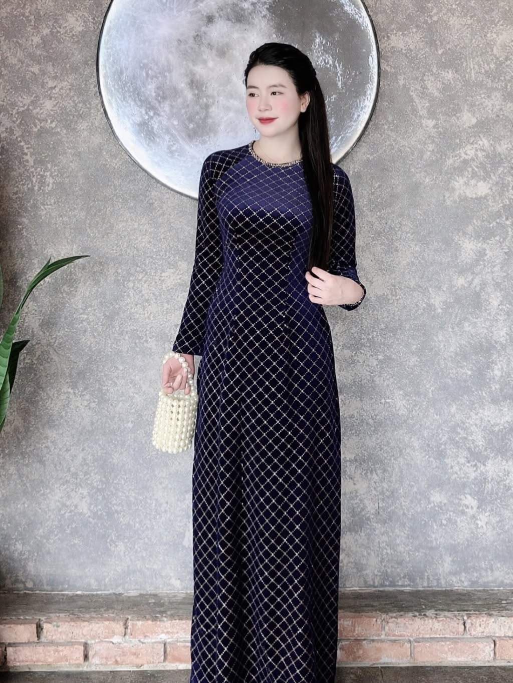 Velvet Formal Ao Dai Set – Dark Navy Blue