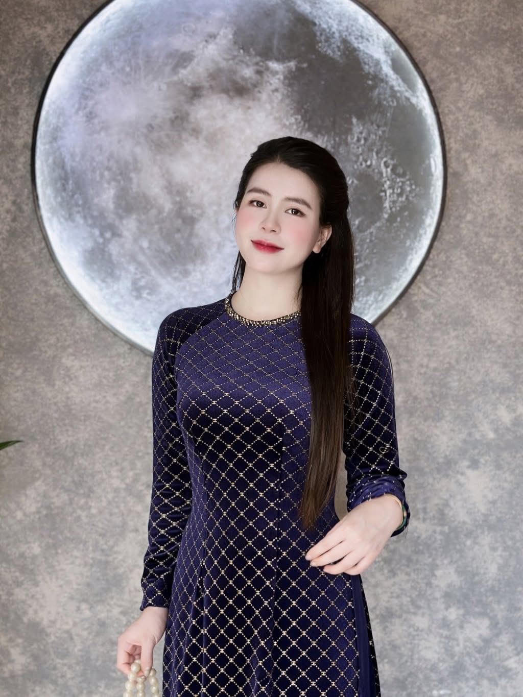 Velvet Formal Ao Dai Set – Dark Navy Blue
