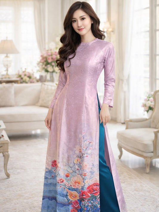 Kim Sa Phú Quý Floral Ao Dai Set – Light Purple