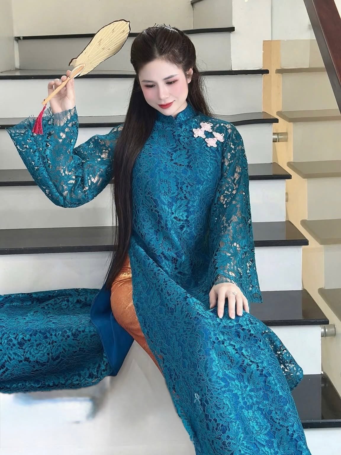 Lace Formal Ao Dai Set – Peacock Green