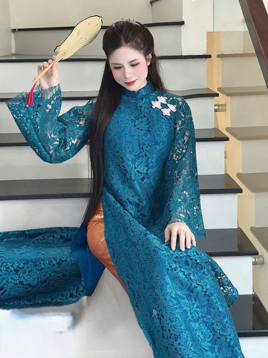 Lace Formal Ao Dai Set – Peacock Green