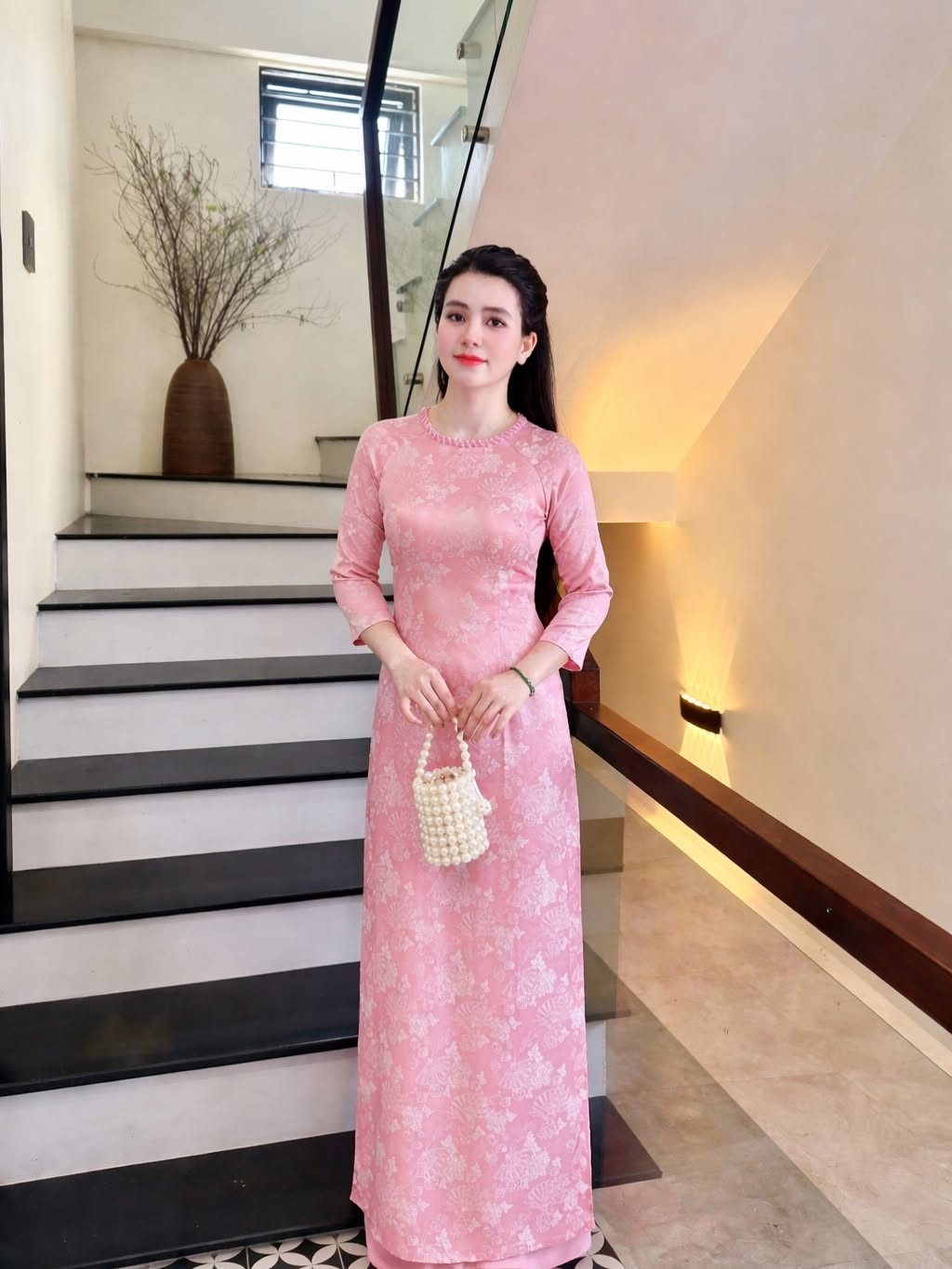 Traditional Silk Ao Dai Set – Soft Pink