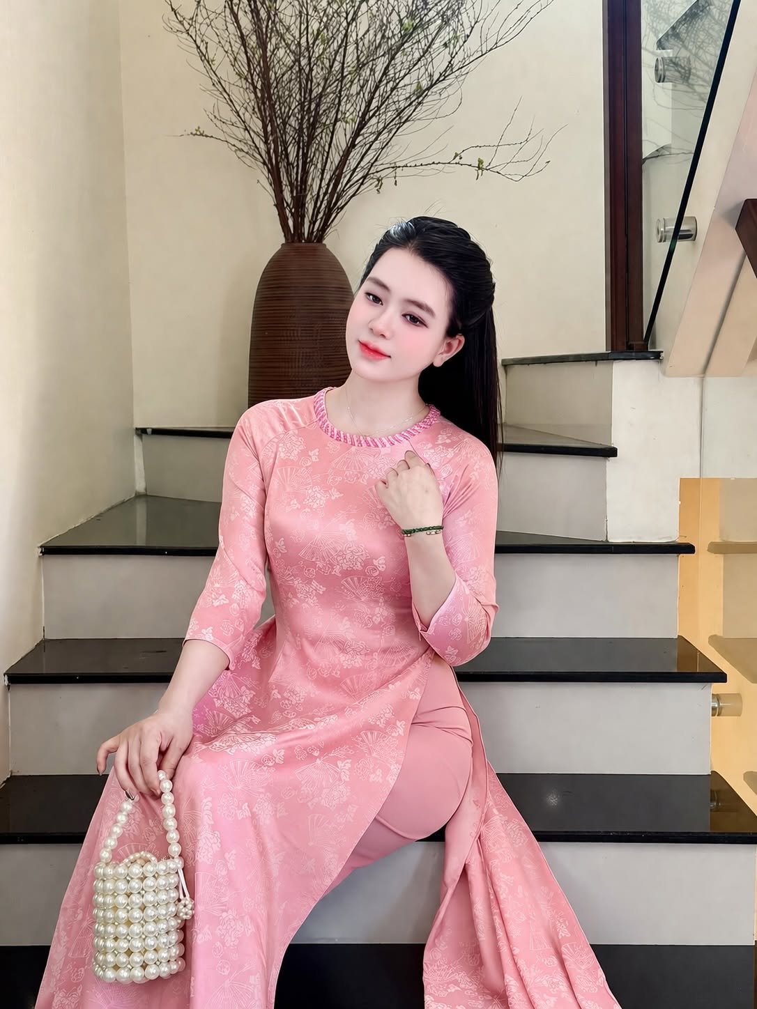 Traditional Silk Ao Dai Set – Soft Pink