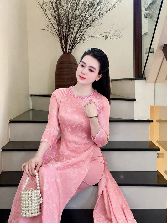 Traditional Silk Ao Dai Set – Soft Pink