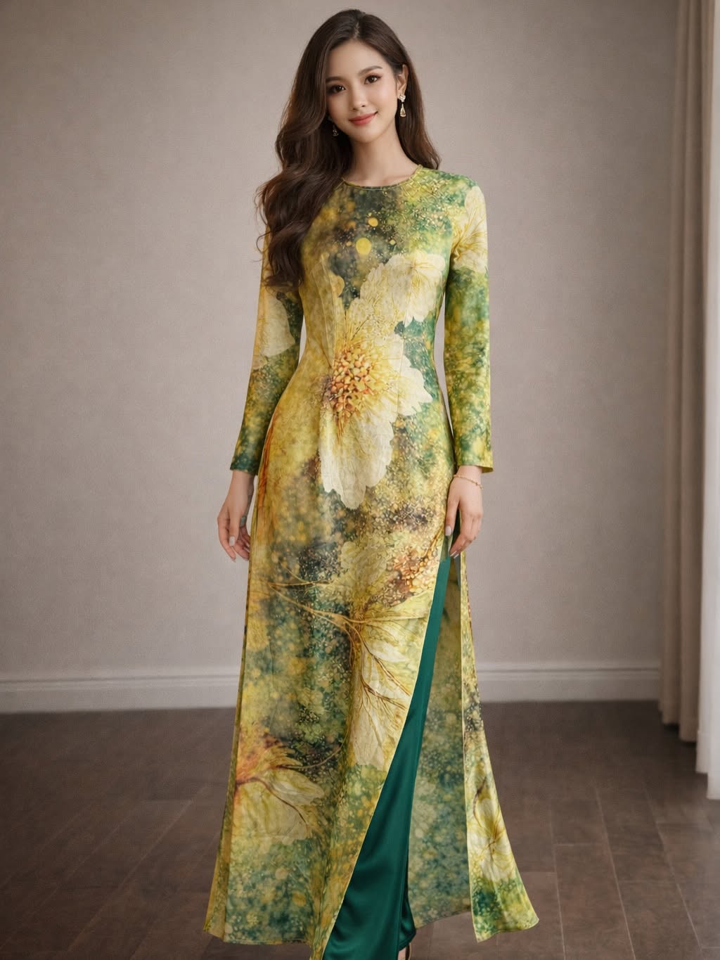 Kim Sa Phú Quý Floral Ao Dai Set – Emerald Green