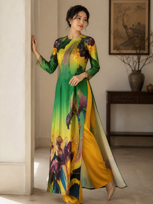Kim Sa Phú Quý Floral Ao Dai Set – Royal Purple