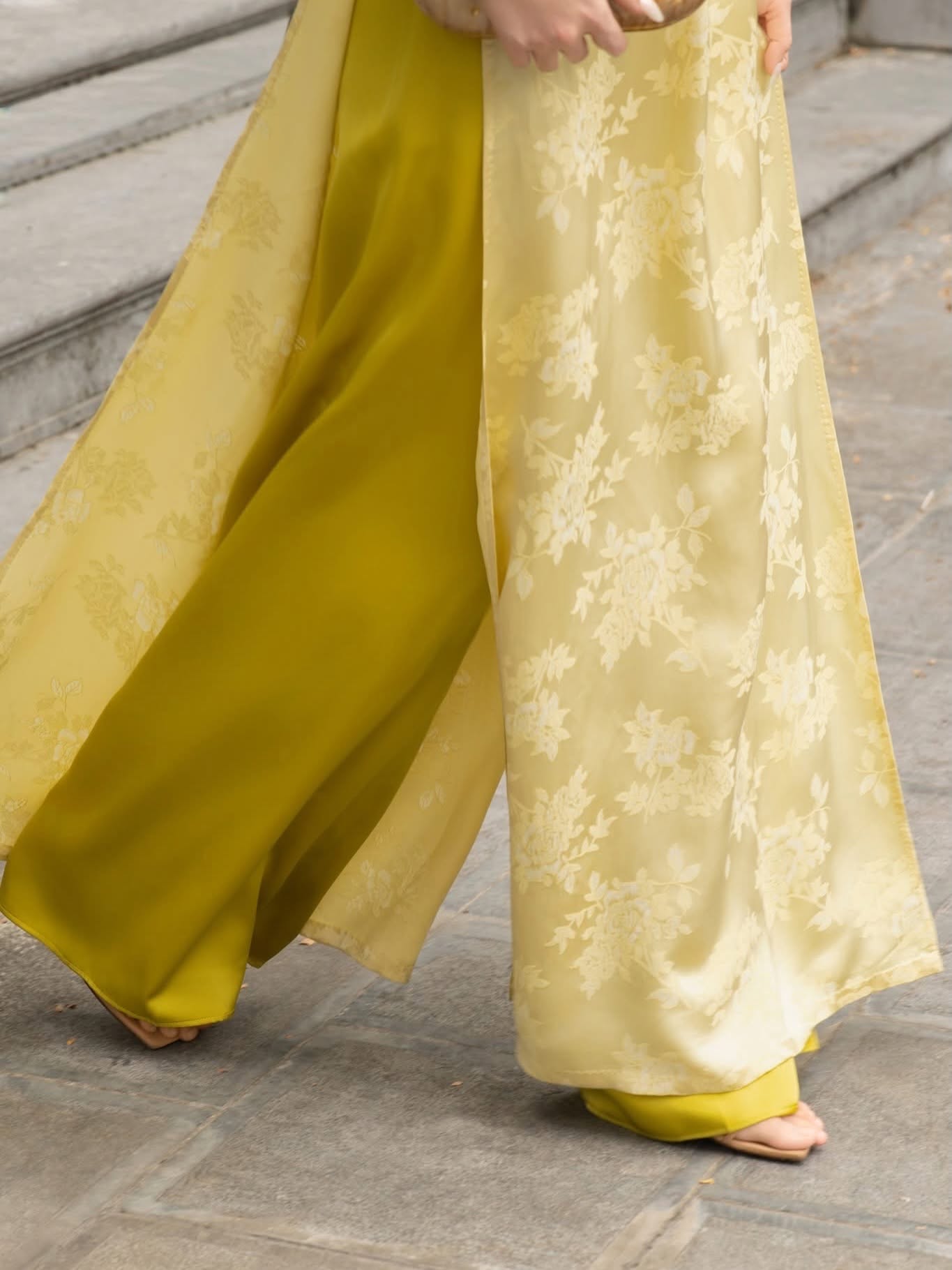 Brocade Silk Ao Dai Set – Soft Yellow