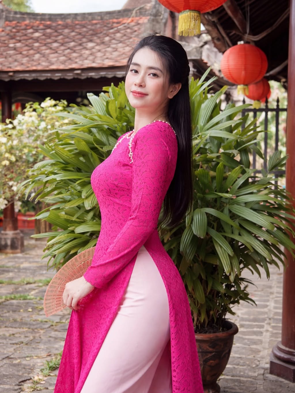 Shimmering Silk Ao Dai Set – Soft Pink