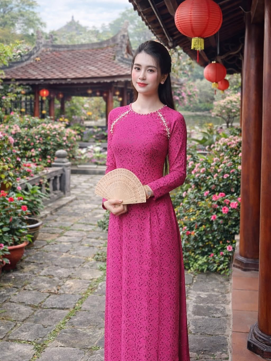 Shimmering Silk Ao Dai Set – Soft Pink