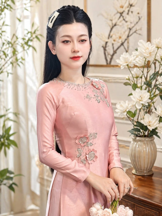 Indo Silk Ao Dai Set – Soft Pink