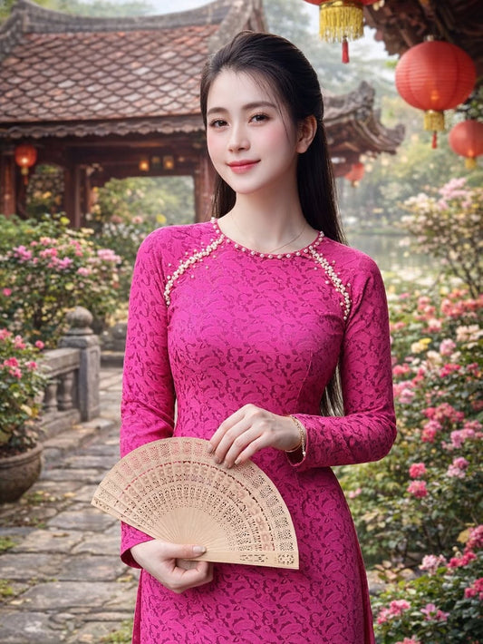 Shimmering Silk Ao Dai Set – Soft Pink