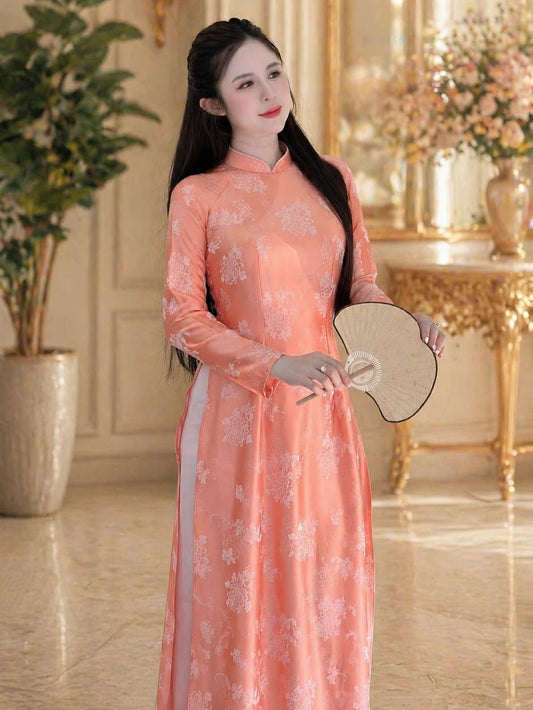 Traditional Silk Ao Dai Set – Peach Orange