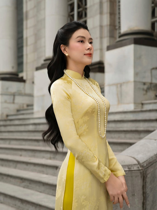 Brocade Silk Ao Dai Set – Soft Yellow
