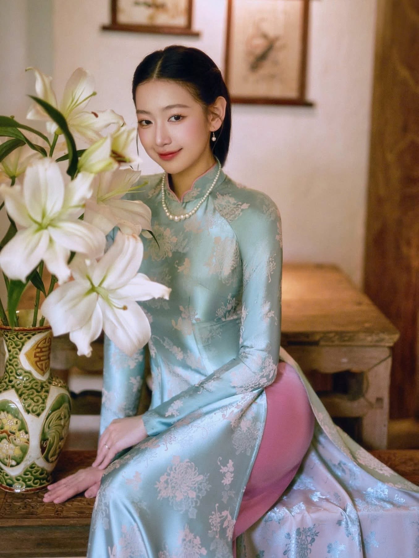 Traditional Silk Ao Dai Set – Jade Green
