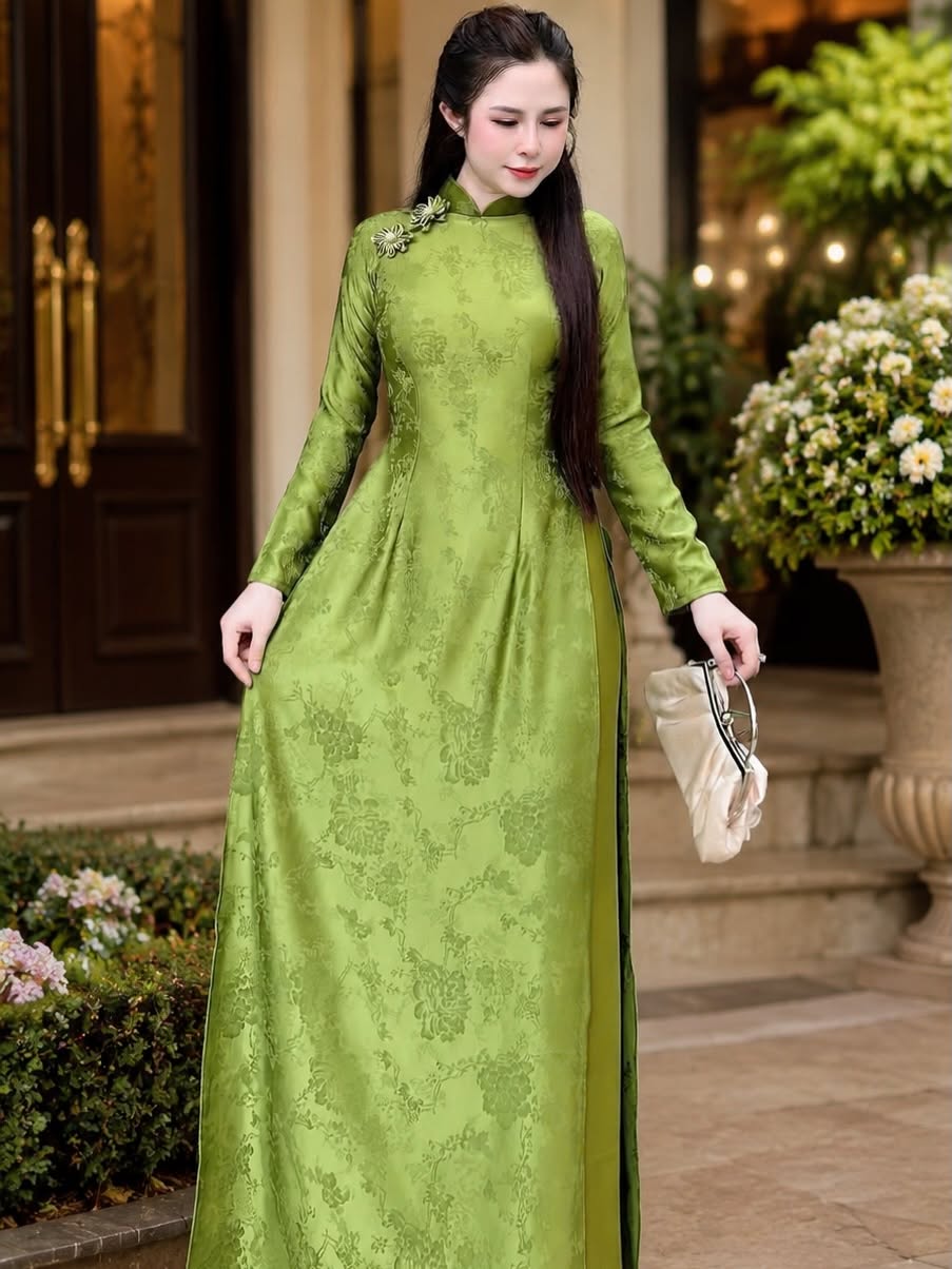 5D Silk Ao Dai Set – Matcha Green