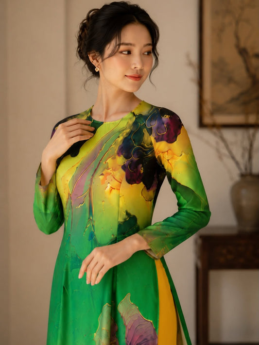 Kim Sa Phú Quý Floral Ao Dai Set – Royal Purple