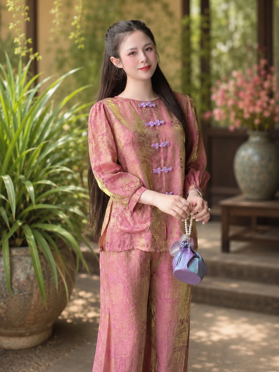 Lay-Buddhist Robe (Pháp Phục) Set – Purple-Pink