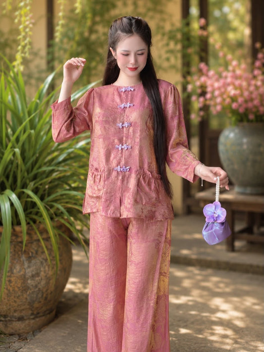 Lay-Buddhist Robe (Pháp Phục) Set – Purple-Pink
