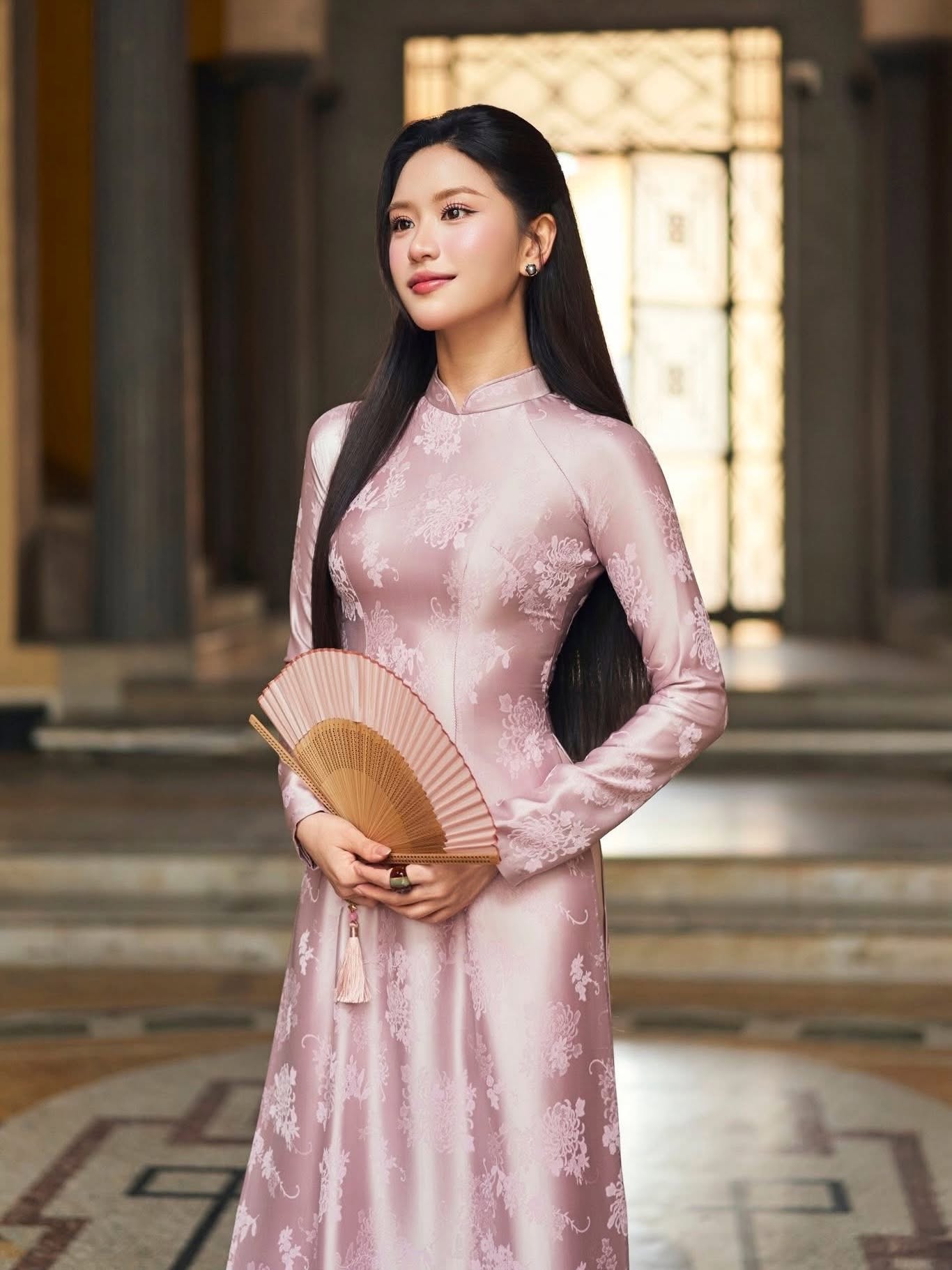 Brocade Silk Ao Dai Set – Soft Pink