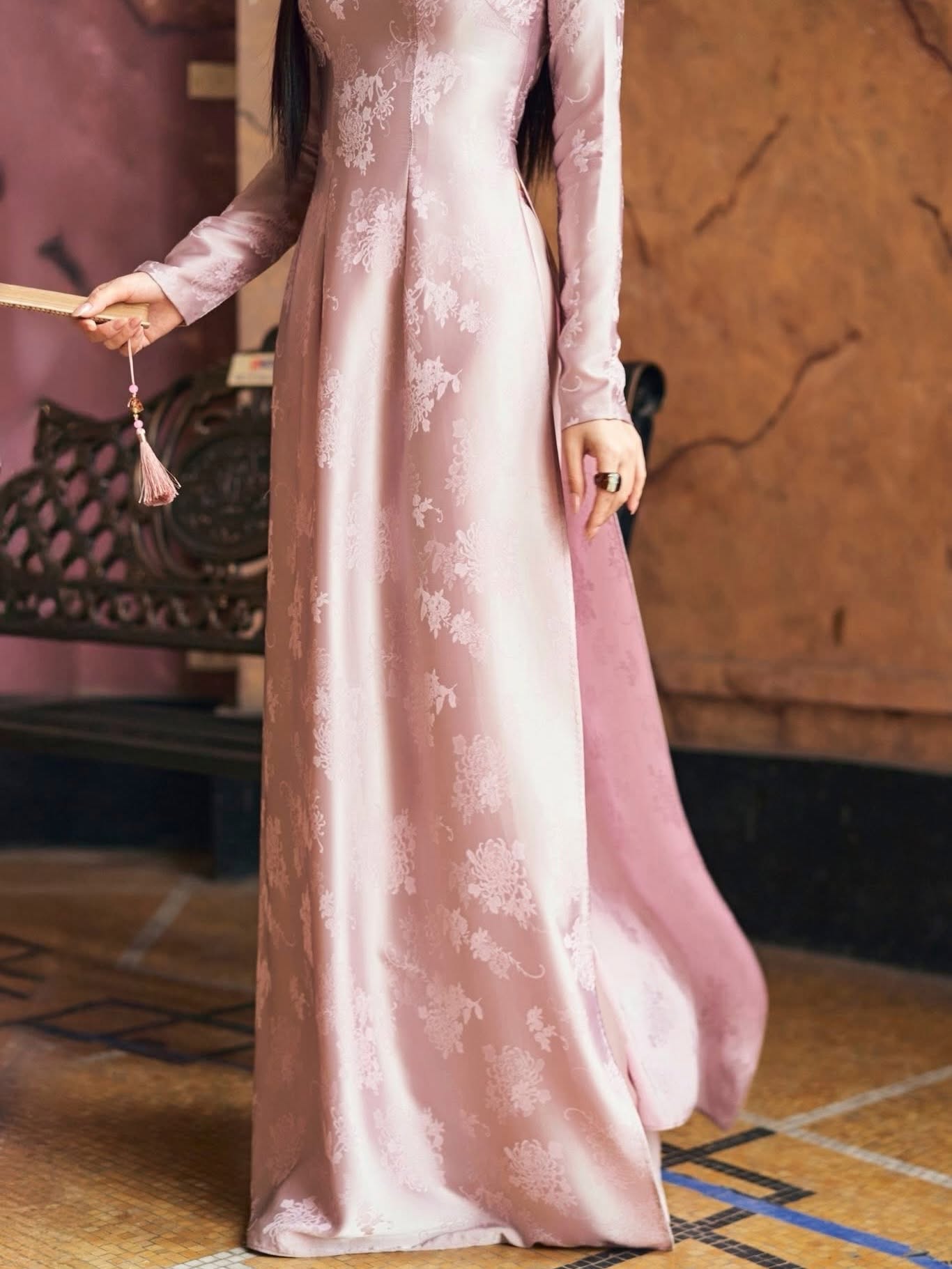 Brocade Silk Ao Dai Set – Soft Pink