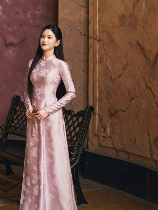 Brocade Silk Ao Dai Set – Soft Pink