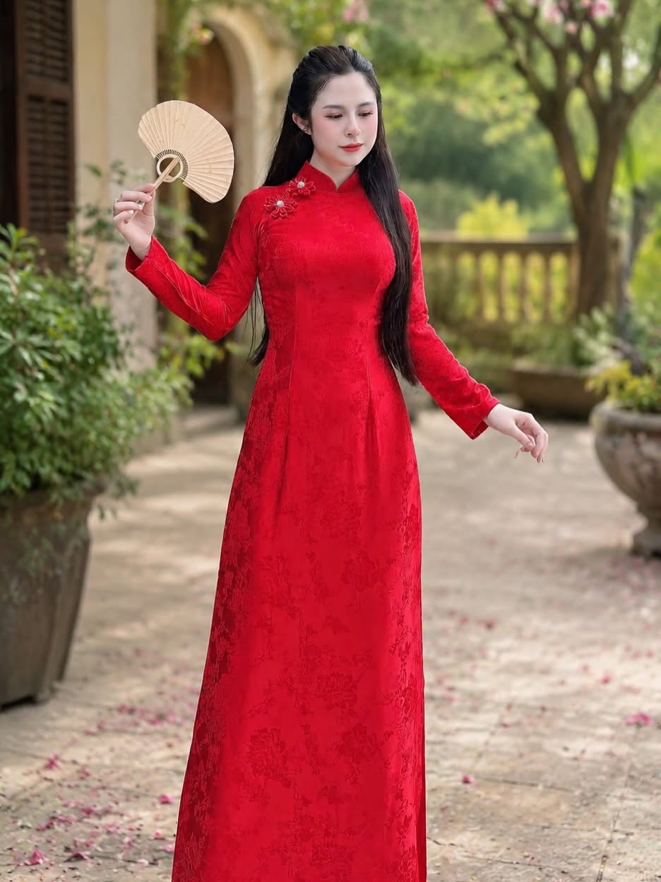 5D Silk Ao Dai Set – Crimson Red