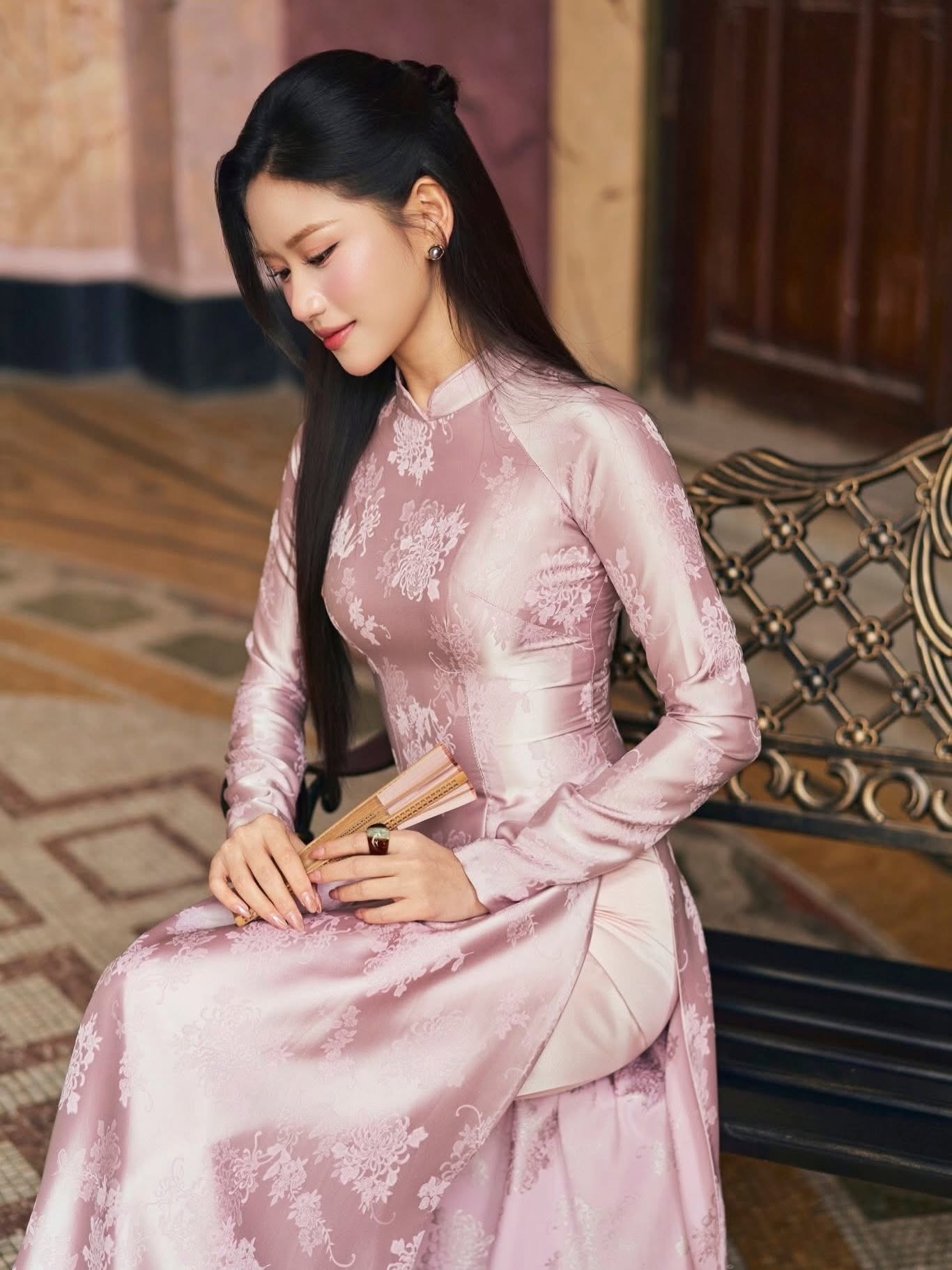 Brocade Silk Ao Dai Set – Soft Pink