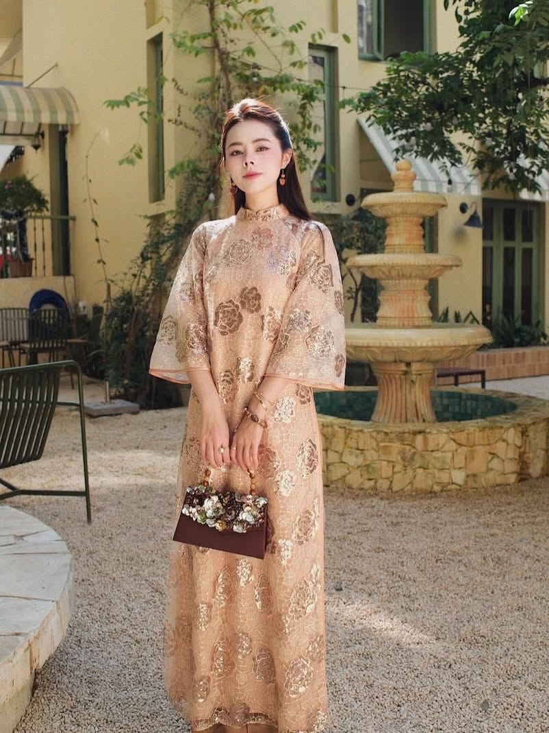 Sequin Lace Formal Ao Dai Set – Metallic Gold