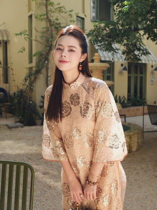 Sequin Lace Formal Ao Dai Set – Metallic Gold
