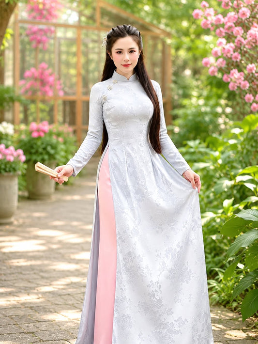5D Silk Ao Dai Set – Misty Blue & Lavender