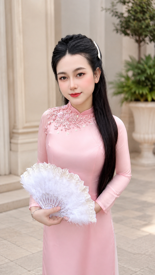 Traditional Ao Dai Silk 4 panel - Light Pink