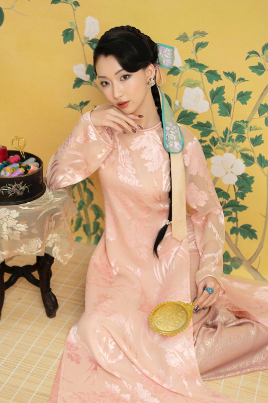 Modern Pressed Silk Áo Dài – Soft Pink