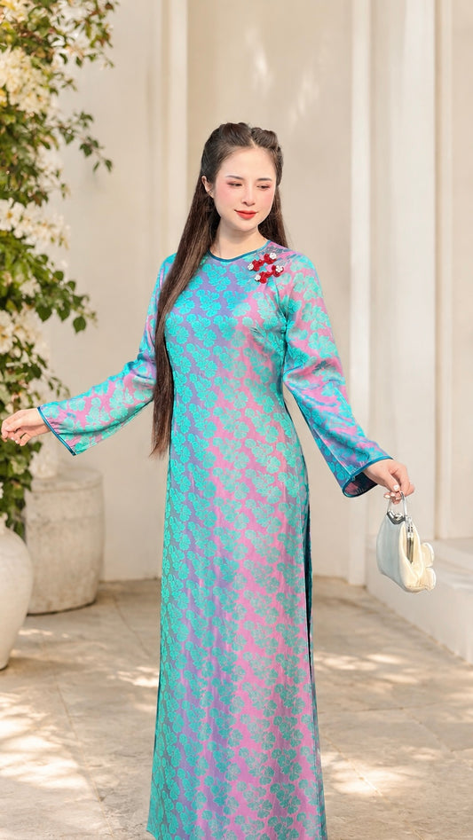 Modern Ha Nam silk áo dài - Blue Purple