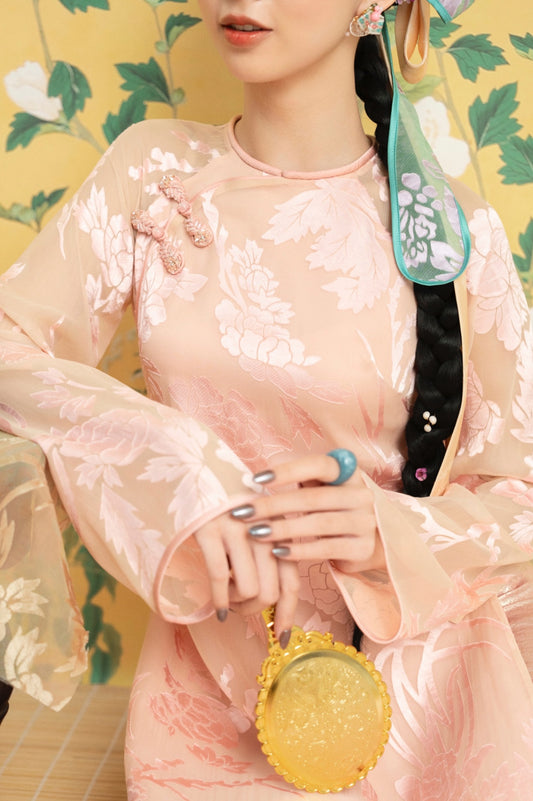 Modern Pressed Silk Áo Dài – Soft Pink