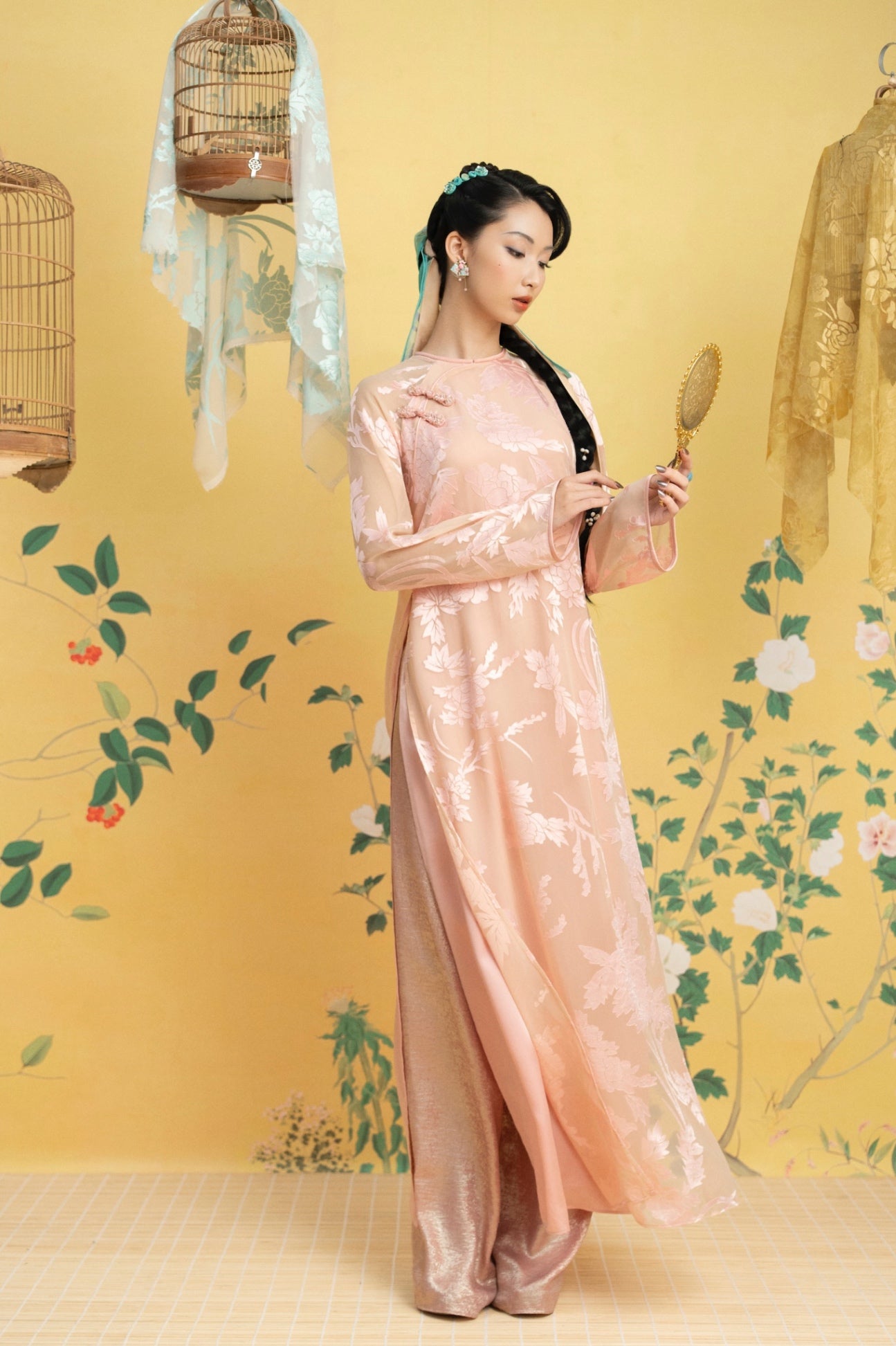Modern Pressed Silk Áo Dài – Soft Pink