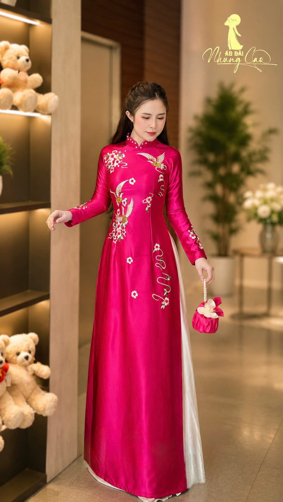 Sleeve-Embroidered Crepe Ao Dai Set – Dusty Rose
