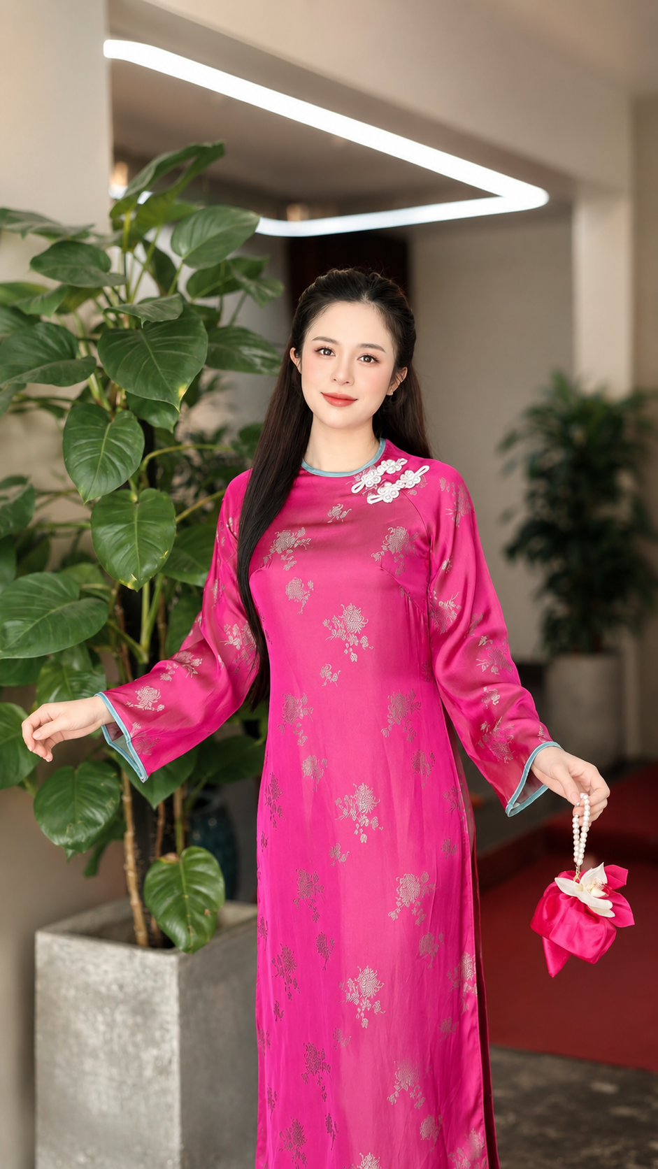 Modern Ha Nam Ao Dai Silk - Lotus Pink