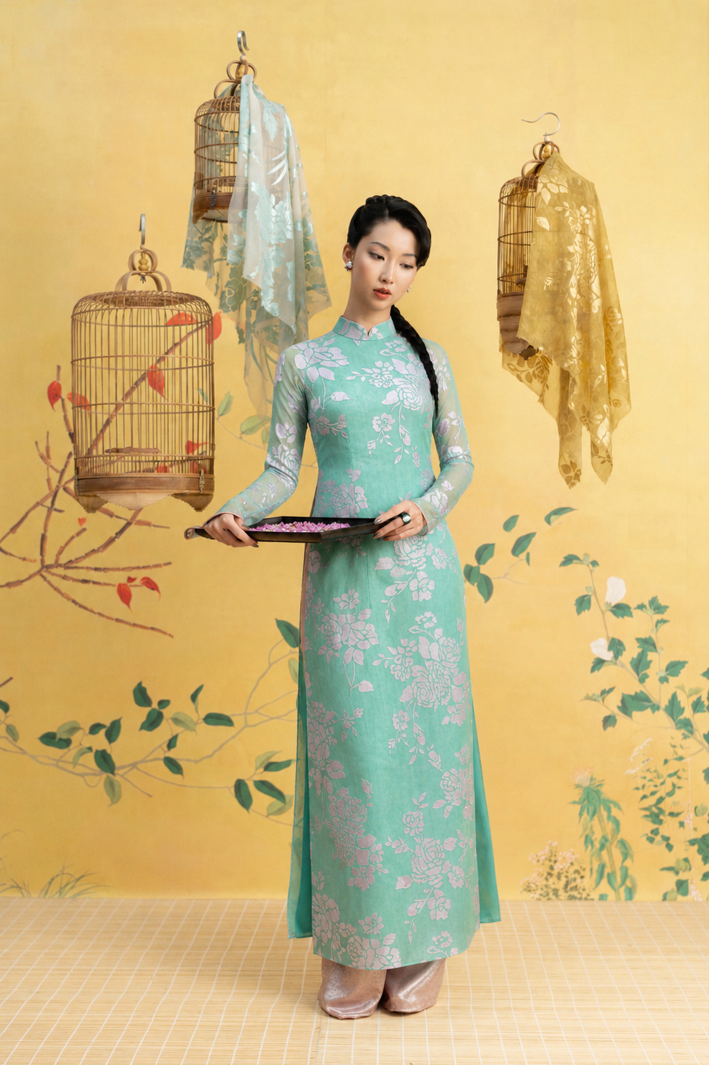 Traditional Pressed Silk Ao Dai – Jade Green