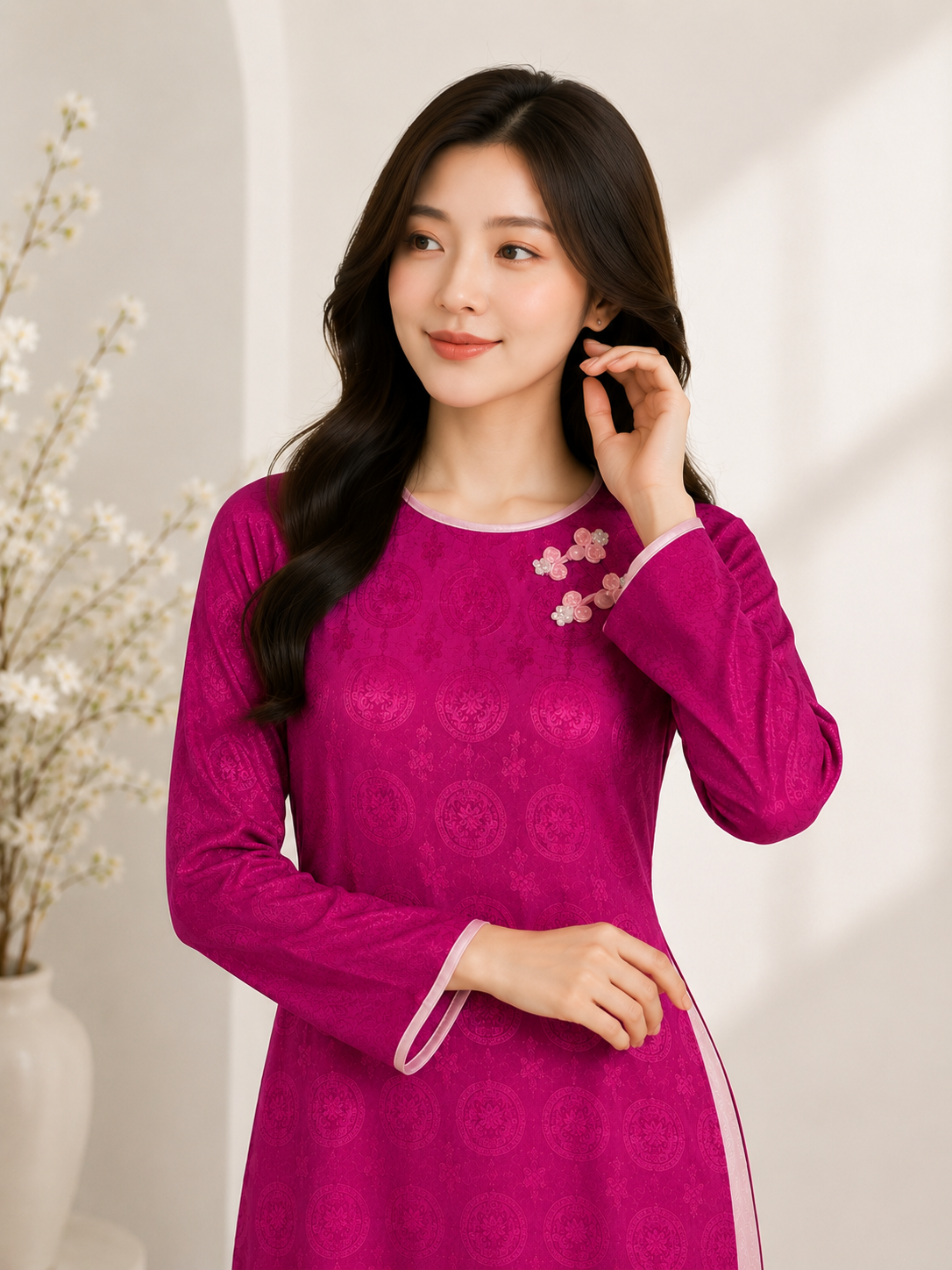 Modern Silk Áo Dài – Berry Pink
