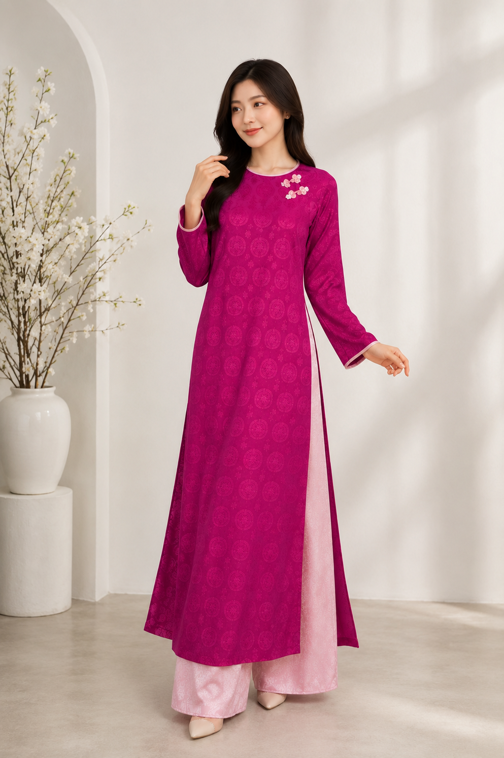 Modern Silk Áo Dài – Berry Pink