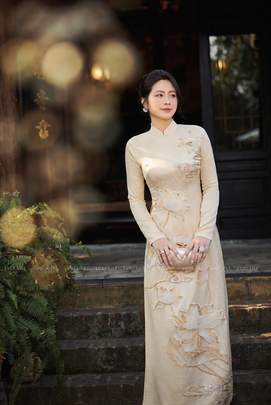 Traditional Valentino Áo Dài Mẹ – Cream