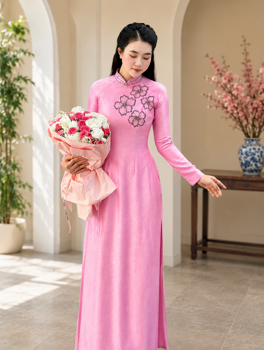 Traditional Indo Silk Ao Dai - Pink