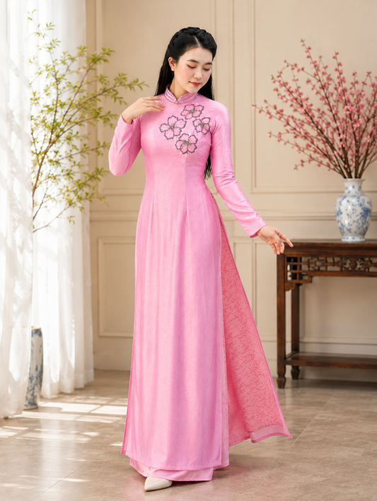 Traditional Indo Silk Ao Dai - Pink