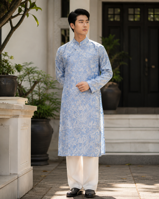 Men’s Ao Dai Brocade – Sky Blue